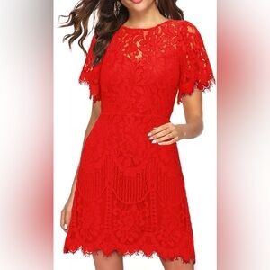 Elegant Round Neck V-Back Lace Cocktail Dress - Size 14 - Like New 👗✨
